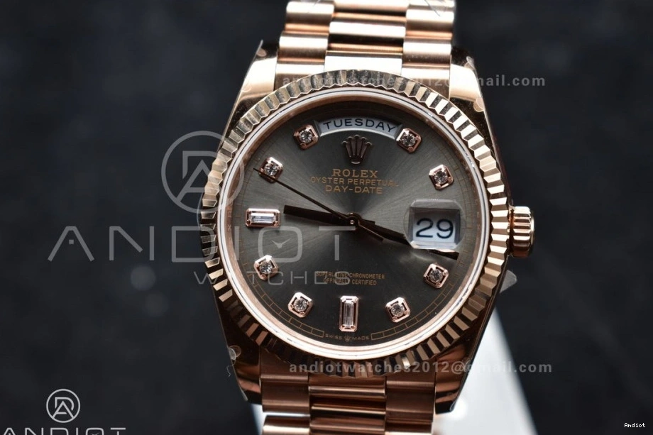 (Gain RG vr3255 904L Dial Grey Steel President with DayDate QF 36 Diamond Square Bracelet Best on V5 Edition Weight) 0506